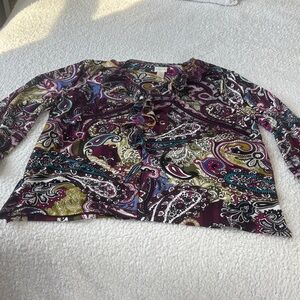 New, Chicos size 2 (lg) 3/4 stretchy sleeves with ruffled front